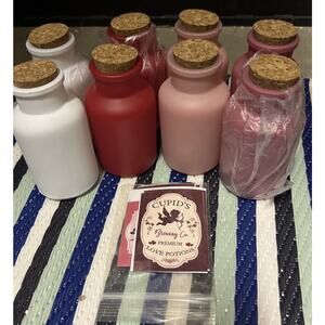 8 Pcs Cork Ceramic Bottles Including Labels To Decorate Pink Red White 4”New